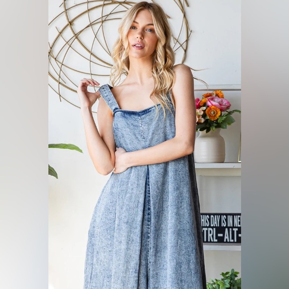 WASHED PLEATED DETAIL WIDE LEG ROMPER - Picture 4 of 7